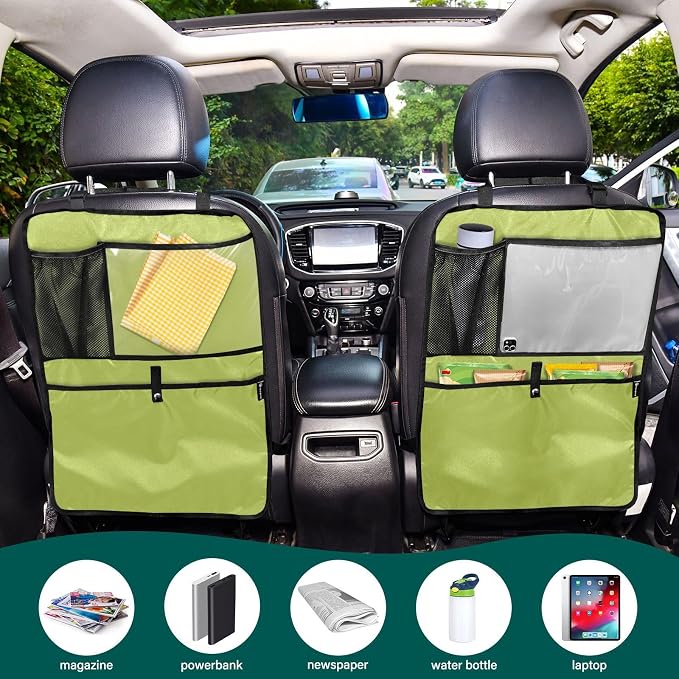 Avocado Green Seat Back Organizer Car Front Seat Back Kick Mats, 2 Pack Back Seat Protector for Kids Feet