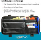 Sun Visor Organizer with Sunglass Holder for Car - Faux Leather Glasses Holder for Car or Truck with Card Pockets and Zippered Compartment for Documents and Receipts