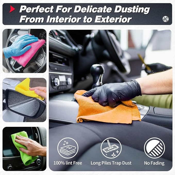 Shop Towels, Microfiber Cleaning Cloth Bulk, 24 Pack Microfiber Towels for Cars, All-Purpose Absorbent Cleaning Rags, Dust Cloth for Automotive, Mechanic, Garage, Bar, 11.5 x 11.5 inch