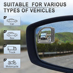 2PCS Fan Blind Spot Mirror, HD Glass and ABS Housing Convex Wide Angle Rearview Mirror with Adjustable Stick for Universal Car, Silvery