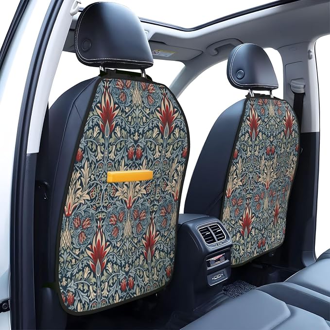 Snakeshead William Morris Textile Pattern Car Seat Back Kick Protectors Kick Mats With Storage Pockets For Vehicles To Protect From Dirt Mud Scratches 2 Pack