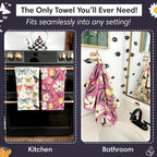 Double Sided Microfiber Hand Towels, 17x27 Inches Waffle Design Kitchen Towels Set, Durable & Soft Fast Drying Hand Wash Cloth, Everyday Use Dishcloth at Home (Wings & Flower Farm- Purple/Cream)