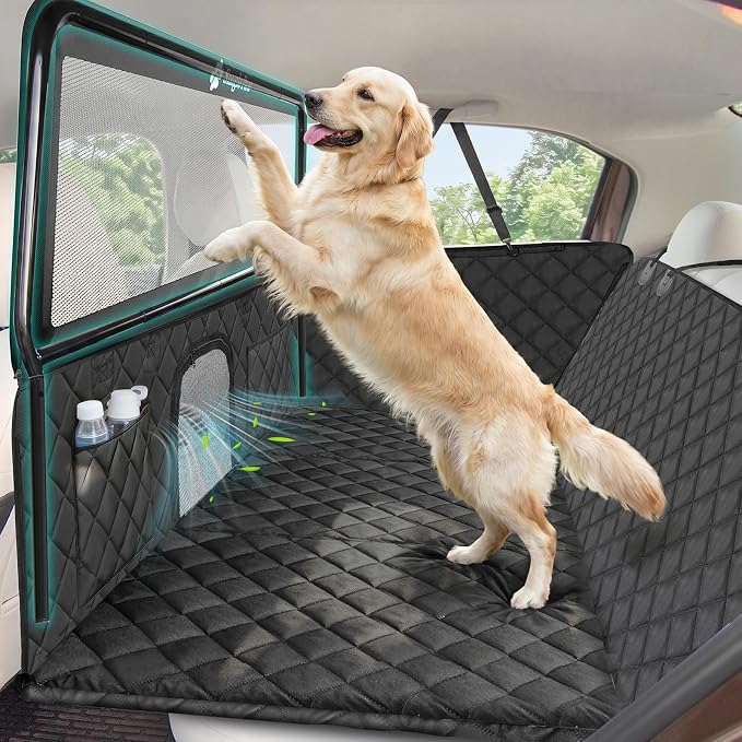 Dog Car Seat Cover & Back Seat Extender,31"Super High Pet Barrier with Anti-Slip Hard Bottom Hammock Holds 440lbs,Water-Resistant Car Seat Protector for SUV,Trucks,Easy-Clean,Patent Pending
