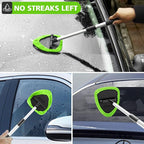 Windshield Cleaning Tool, 23-inch Extendable Handle Car Window Cleaner with 4 Reusable and Washable Microfiber Pads, Auto Glass Wiper Kit for Interior & Exterior, Ideal for Dirty Car Windows, Green