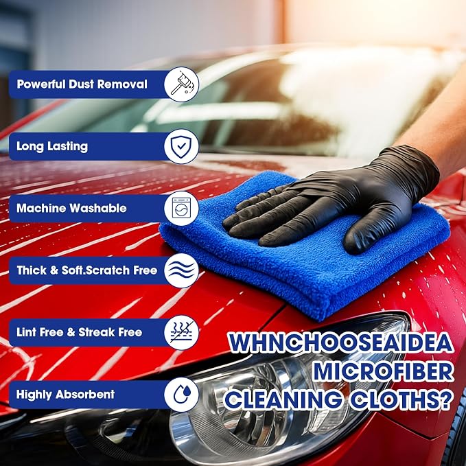 30 Pcs16 x 16 Inch Edgeless Microfiber Plush Towels for Cars Detailing Drying Wash Polishing Absorbent Cleaning Cloths, 500 GSM (Navy Blue, Gray, Black)