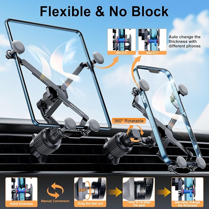 Z Fold 7 6 5 4 3 2 Car Mount Accessories, [2 Forms & Thick Case Friendly] Gravity Cell Phone Holder Mount for Samasung Galaxy Fold 7 6 5 4 3 2 Google Pixel 9 Pro Fold S25 Ultra iPhone 17 16 15
