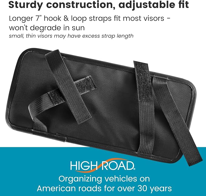 Sun Visor Organizer with Sunglass Holder for Car - Faux Leather Glasses Holder for Car or Truck with Card Pockets and Zippered Compartment for Documents and Receipts