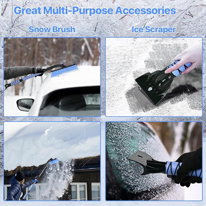 44" Snow Brush and Ice Scrapers Detachable, 360° Pivoting Soft Bristle Head,Foam Grip, for Car,Trucks,or SUV Window & Windshield Tool