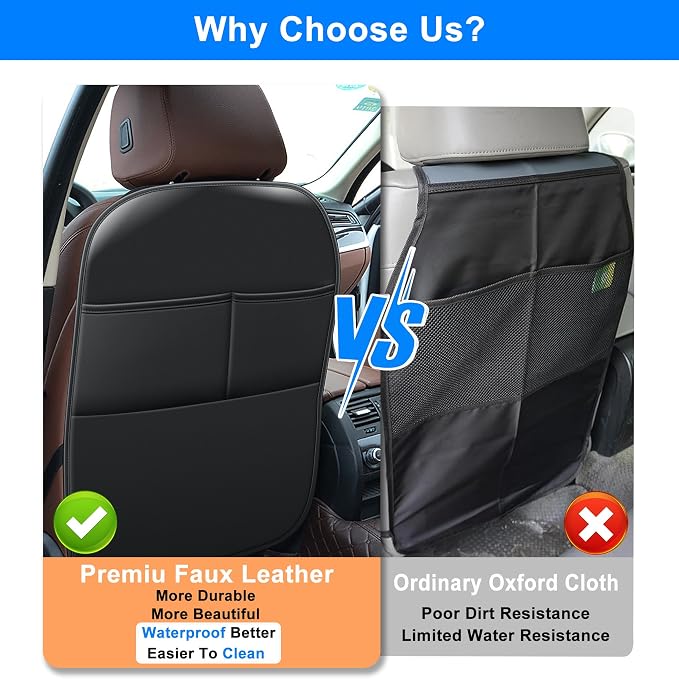 Car Kick Mats Back Seat Protector for Toyota Grand Highlander 1 Pair Black | Faux leather kick mats protect Toyota Grand Highlander back seats from kids' shoes Dirt, and scuffs Waterproof and stain