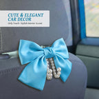 2 PCS Bow Pearl Car Seat Headrest Hook – Cute Purse Hook for Car, Girly Interior Decoration Accessories Hook Hanger, Seatback Holder for Purses & Bags, Elegant Car Organizer (Sky Blue)
