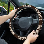 Brown Cow Print Steering Wheel Covers Universal 15 Inch Car Wheel Cover,Anti-Slip Breathable Car Accessories Protector Fit for Trucks,Sedans,SUVs,Vans