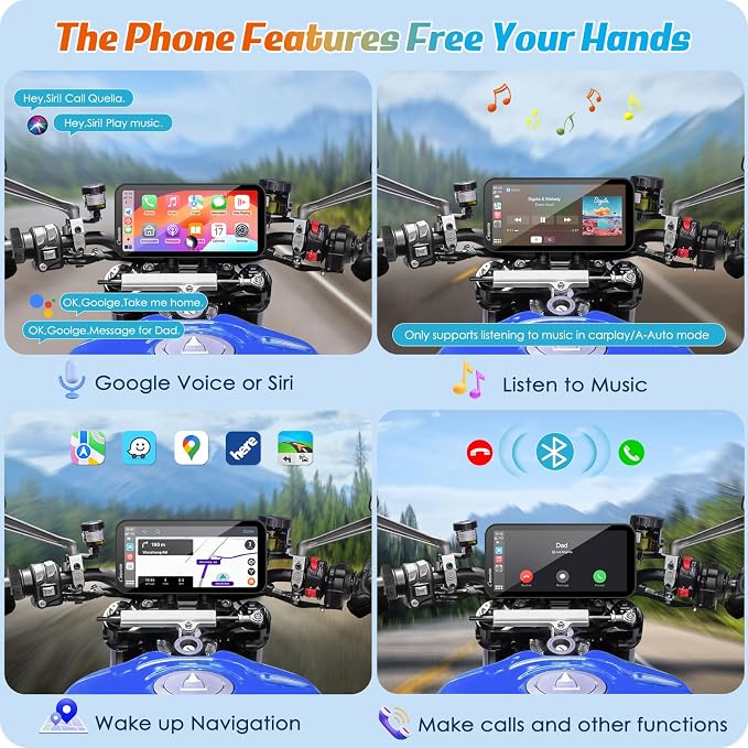 Carpuride W603 Motorcycle Carplay Screen, Wireless CarPlay & Android Auto for Moto, Remote Control，6.3" Waterproof Touchscreen, BT Trans, GPS Navigation, Siri, G00gle Assistant