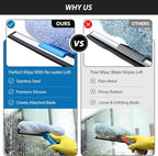 Professional 69'' Window Squeegee Cleaner Tool with Extension Pole, 2-in-1 Squeegee for Window Cleaning Kit with Scrubber and Rotating Head, 1 Blade 2 Scrubber