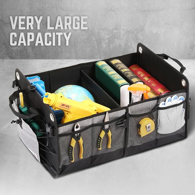 Trunk Organizer for Car, 70L Large Capacity Foldable Trunk Organizer, Multi Compartment Car Trunk Organizer for Women Men, Grey, TOOLS-00420