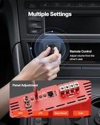 Monoblock Car Amplifier, 1500W RMS MAX, 1/2/4 Ohm Stable, 1-Channel Class D Car Audio Amplifier with Remote Subwoofer Level Control, Low Pass Filter and Bass Boost, Volume Controller Included