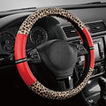 Leopard Steering Wheel Cover for Women, Cute Anti-Slip Microfiber Leather, Universal Fit 14.5-15 Inch Round Steering Wheel - Red