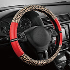 Leopard Steering Wheel Cover for Women, Cute Anti-Slip Microfiber Leather, Universal Fit 14.5-15 Inch Round Steering Wheel - Red