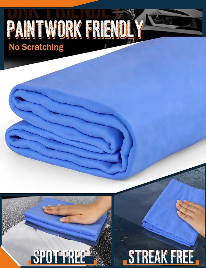 Premium Absorbent Car Drying Chamois Cloth Shammy Towel, 26' x17'' Large, Reusable for Vehicle, Bathroom, Dust Remove, No Spots/Streak/Scratch, Blue