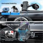 Car Phone Holder Wireless Charger, Qi 15W Wireless Car Charger Fast Charging Auto Clamping Car Charger Mount Suction Holder Dashboard Air Vent for iPhone 16/15/14/13/12/11, Samsung S25/24