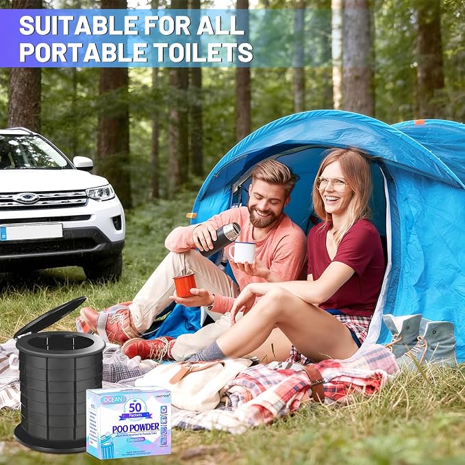 Poo Powder for Portable Toilet Gel Powder, Camping Toilet Gel 50PCS | Ocean Scent Pee Powder, Eco Toilet Gel for 650ml Urine/10g, Toilet Gel Powder for Outdoor Camping and Hiking