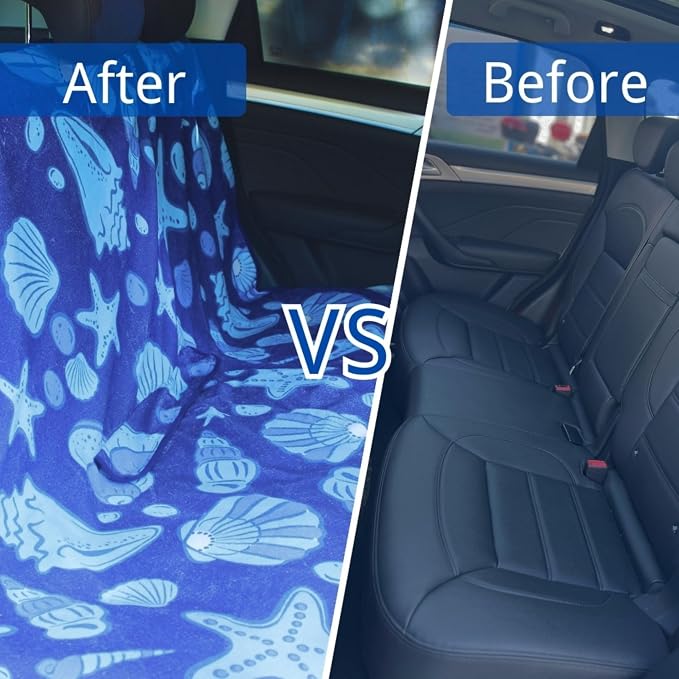 Waterproof Back Seat Cover for Dogs and Kids, Car Seat Protector Under Baby Car Seat, Child and Dog Car Seat Cover Blanket for Rear Bench(Conch Shells Starfish, Rear Bench Seat Towel)