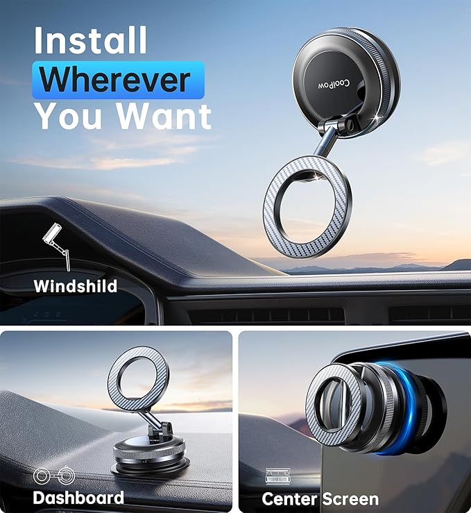 【Newest Vacuum Magnetic Phone Holder for Car Phone Holder Mount【Movable Vacuum Suction】Magsafe Car Mount Cell Phone Holders for Your Car Accessories for Women Men for iPhone 17 16-Carbon Fiber