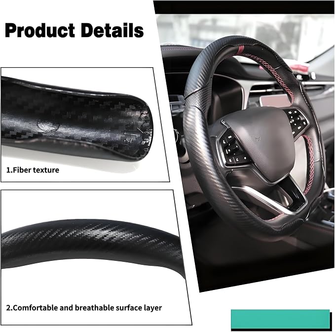 3PCS Carbon Fiber Steering Wheel Cover-Segmented Clip-On Design Anti-Slip & Scratch Resistant Universal Fit 14.5"-16" for Cars/Truck/SUV Great Gift for Men & Women