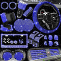 27 PCs Blue Bling Car Accessories Set for Women, Steering Wheel Covers Universal Fit 15 Inch, Bling License Plate Frame, Bling Phone Holder, Bling Car Coasters (Blue Diamond)