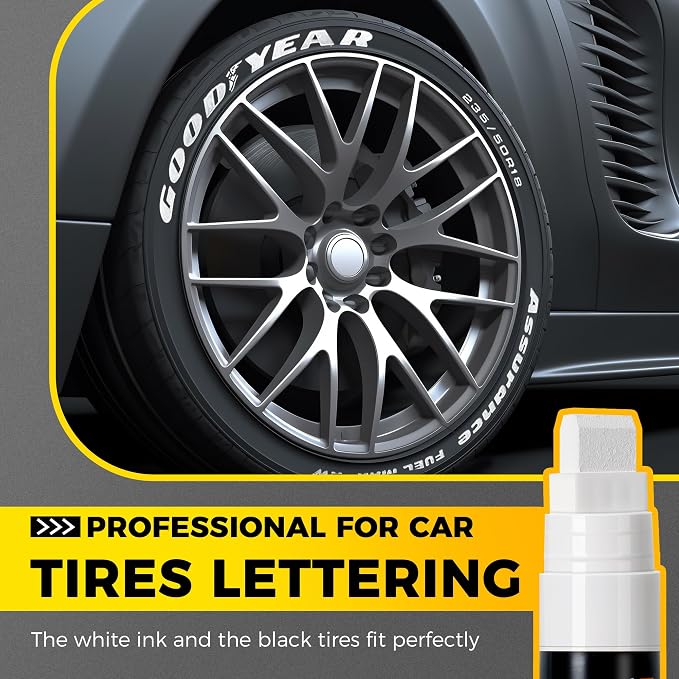 Jumbo Tire Marker White - 4 Pack 15mm Wide Tip Paint Pens for Car Tires Lettering, Large Capacity Premium Ink Waterproof Permanent Markers