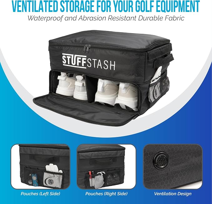 Golf Trunk Organizer for Car – Rigid, Won’t Collapse | Ventilated Shoe Compartment, Adjustable Dividers & Mesh Pockets | Golf Gift for Men & Women | Premium Car Trunk Storage Organizer