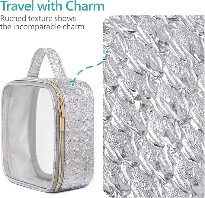 Clear Makeup Bag - TSA Approved Toiletry Bag for Carry-on & Checked Luggage, Water Resistant Car Storage Organizer with Reinforced Seams