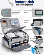 Golf Trunk Organizer, Waterproof Car Golf Locker with Separate Ventilated Compartment for 2 Pair Shoes, Golf Storage for Balls, Tees, Cap, Clothes, Gloves, Accessories, Gifts for Men, Women