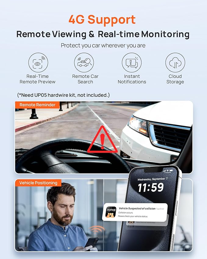 Dash Cam Front and Rear A510,1944P+1080P with STARVIS 2 IMX675 and 64GB Card, Dash Camera for Cars, 4G LTE Support, ADAS, Built-in GPS WiFi, APP Control, HDR, 24H Parking Mode, Loop Recording