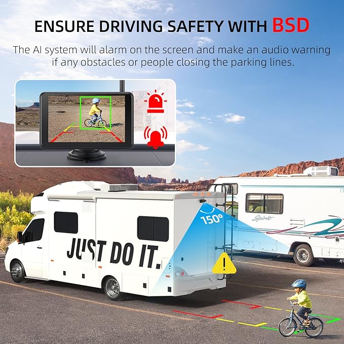 Magnetic Solar Wireless Backup Camera: HD1080P 5” Touchscreen Portable with DVR, BSD, 1-Min Install-Free IR Night Vision Hitch Backup Camera for Trailer/Truck/Small RV/Camper/Tractor-AWTCM501