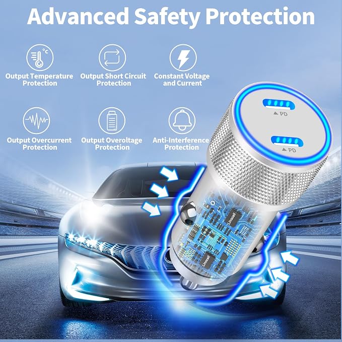 [Apple MFi Certified] iPhone 17 Car Charger Fast Charging, 90W Dual PD Power Cigarette Lighter USB-C Car Charger with 2Pack Type-C Cord for iPhone 17/17 Pro Max/16 Pro/15/Galaxy S26/S25/Pixel