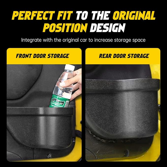 JK Storage Pockets for Jeep Wrangler, Front & Rear Door, 4 Pcs | Compatible with 2011-2018 Jeep Wrangler JK JKU 4 Door, Front and Rear Door Pockets, Interior Storage Accessories, Black