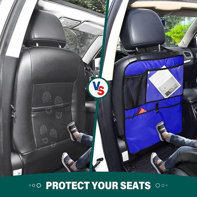 Seat Back Protector Medium Blue Auto Seat Back Kick Protectors, Back of Front Seat Cover for Kids Feet