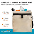 TrashStash Hanging Car Garbage Bag with Push-Close Lid and Waterproof Bin for Cars, SUVs and Trucks - Holds 3 Gallons of Car Trash, Tan