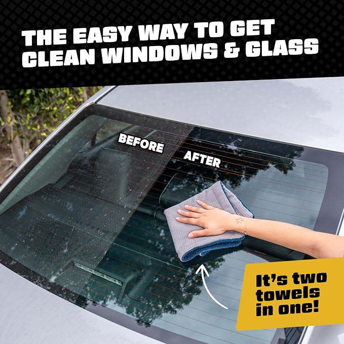 Clean Stroke Dual-Sided Microfiber Glass Towels - 16 x 16 Premium Streak-Free Cloths for Cars, Trucks, SUVs - Scratch-Free, Lint-Free Detailing Towels for Clear Glass & Mirrors (2 Pack)