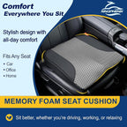 Car Seat Cushion – Memory Foam Pad for Driving Comfort – Boosts Height and Relieves Coccyx & Lower Back Pain – Car, Truck, Office Chair (Leather Black & 4D Mesh Gray)