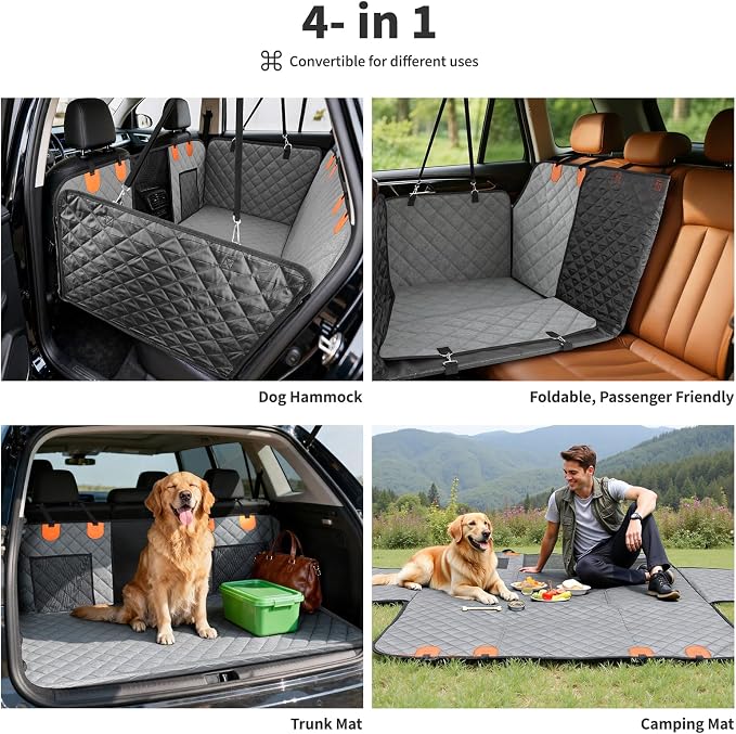 Dog Car Seat Cover with 3 Separate Hard Bottom Plates, Ideal for Car/SUV/Small Trucks, Car Seat Covers for Dogs Holds 400lbs, Grey