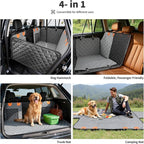Dog Car Seat Cover 400LBS Hard Bottom Back Seat Extender for Dogs | Waterproof Polyester, Anti-Slip Surface, 3 Removable Hard Plates, Side Storage Pockets, 4-Mode Convertible