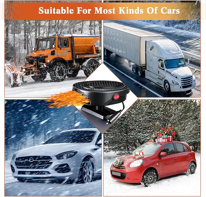 2 Pcs Portable 2 in 1 Car Heater 12v 150w Car Heater Plug in Cigarette Lighter Defroster Windshield 360 Degree Rotation Fan Auto Demister Cooling Air Circulator(Black)