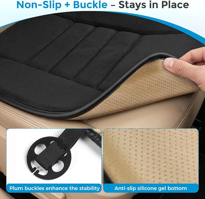 Car Seat Cushion, Memory Foam Seat Cover with Non-Slip Bottom, Universal Fit for Cars, Homes, and Offices - Soft and Comfortable, Black