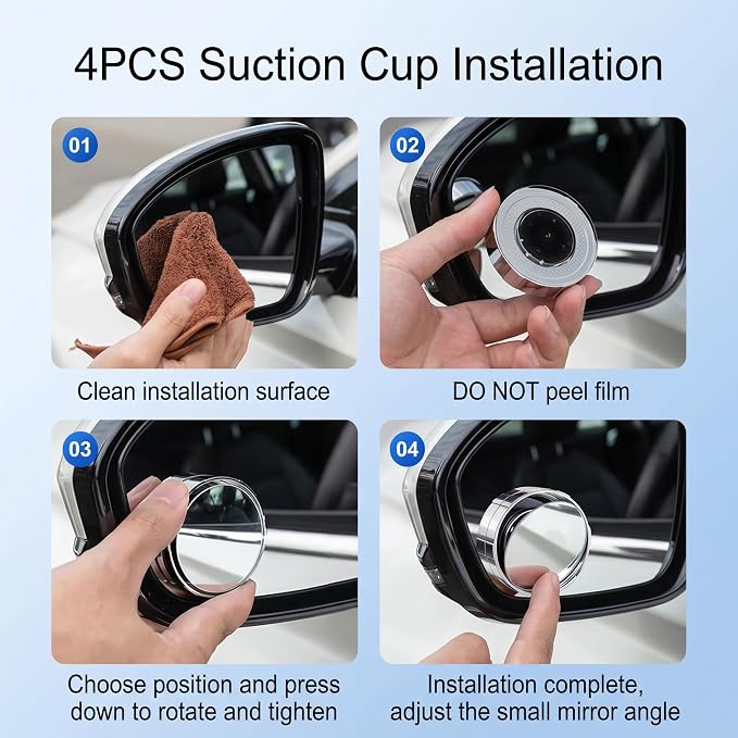 DF DUALFERV Blind Spot Mirror, 4PCS Suction Cup Type, 360° Adjustable ABS Anti-Collision Shell, HD Wear-Resistant Glass for SUV Truck Van Enhancing Driving Safety