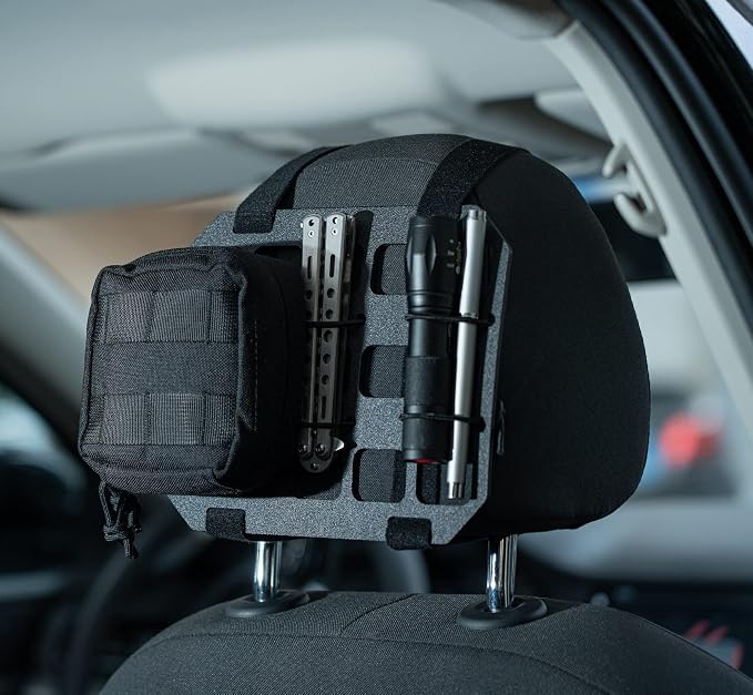 Car Headrest Organizer MOLLE Panel for Vehicle Seat Back EDC Pouch Tool Holster Bag Gadget Holder Backpack Insert Panel Tactical Gear Rack Truck Equipment Plate Modular Storage Shelf
