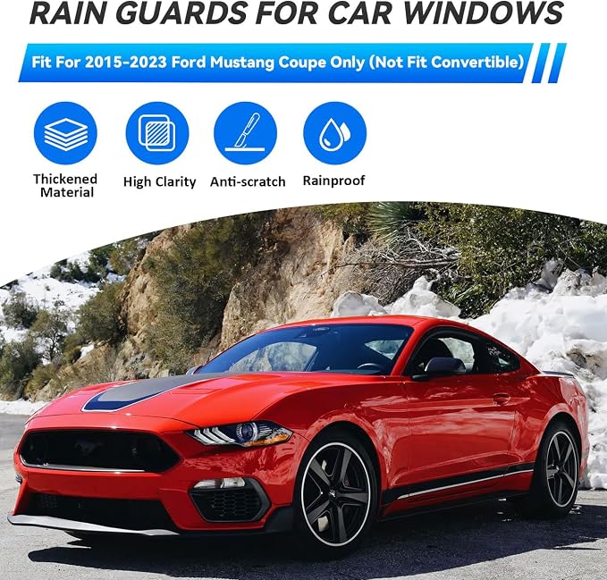 2pcs Smoke Tint Sun Rain Guard Vent Window Visors Compatible with 2015-2023 Ford Mustang 2-Door Coupe, Outside Mount Tape On Style Acrylic Set of 2 Front