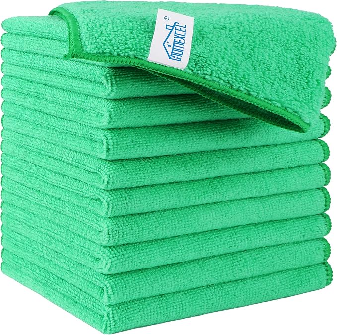 Green Microfiber Cleaning Cloth, 12 Pack Premium Microfiber Towels for Cars, Lint Free, Scratch-Free, Highly Absorbent, Reusable Cleaning Rags for Car, Household, Kitchen, Window,11.5"X11.5"