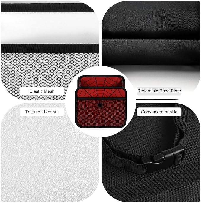 Car Backseat Organizer - Cute Aesthetic Car Storage Bin with Mesh Pocket & Reinforced Base - Universal Fit Hanging Seat Back Accessories for Women (Red)