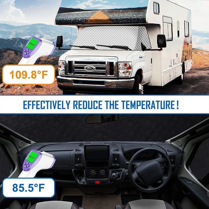 RV Windshield Cover Compatible with Ford E450 Class C 1997-2025 RV Front Window 4 Layers Class C Motorhome Cover 27 Foot Temperature Control Sunshade/Snow Cover Upgraded Strong Magnet
